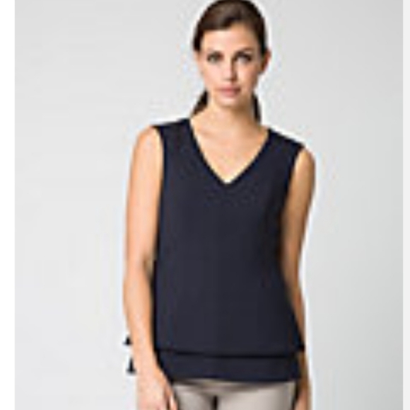 Le Château Navy Peplum Sleeveless Top - Picture 1 of 4
